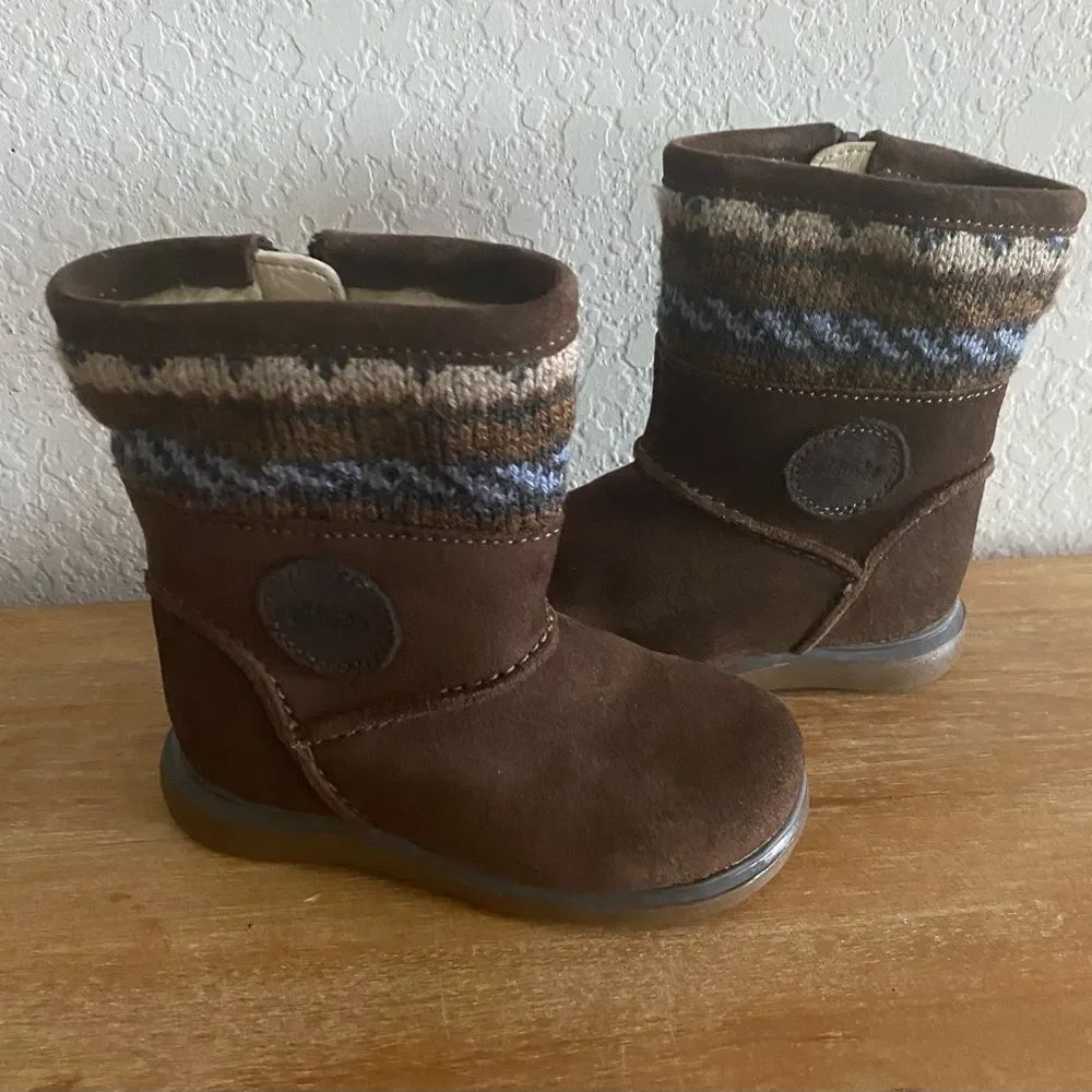 CLARKS NEW FIRST SHOES BABY GIRL MUSHROOM SUEDE ZIP-UP BOOTS US 5.5 Fall Winter